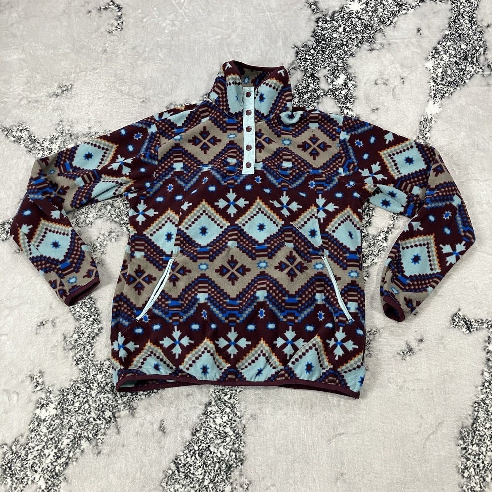Woolrich Fleece Pullover Womens Sz M Aztec Southwestern Snap Button Jacket‎